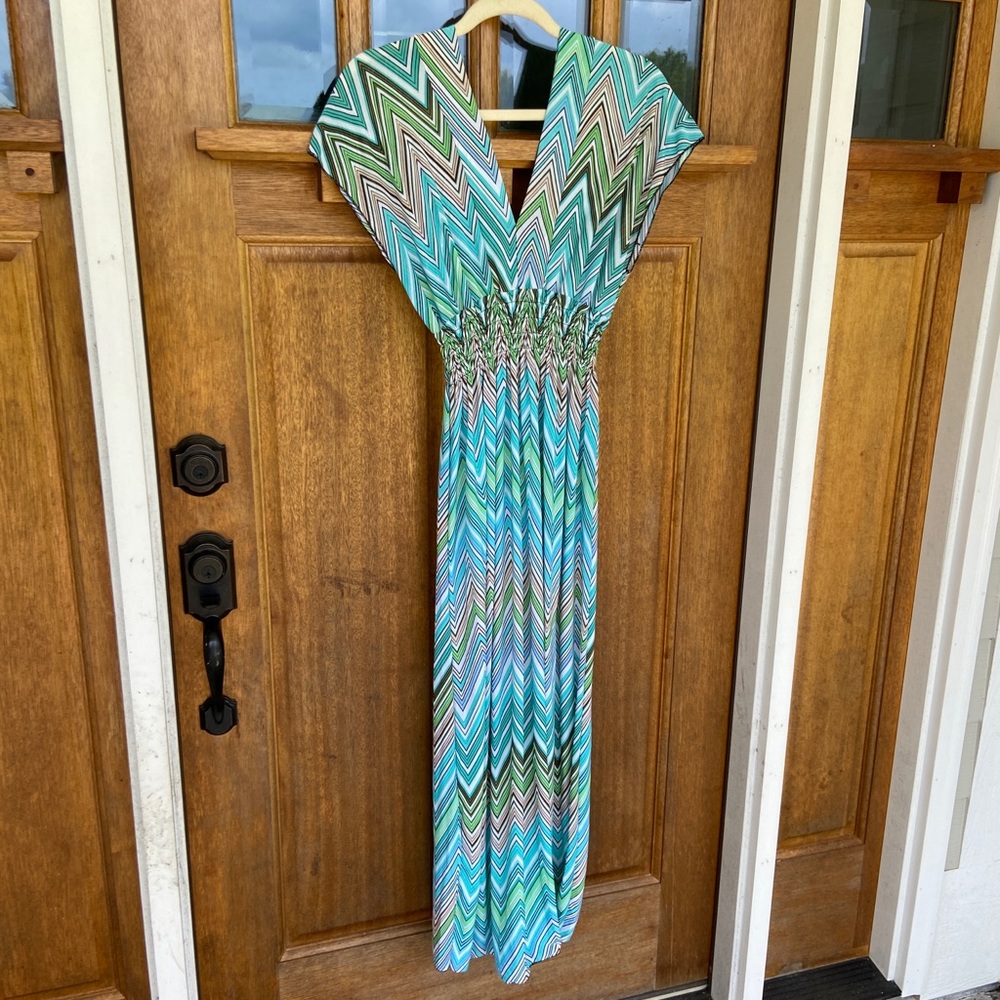 Romantic SINI | Chevron dress, blue/green, size L